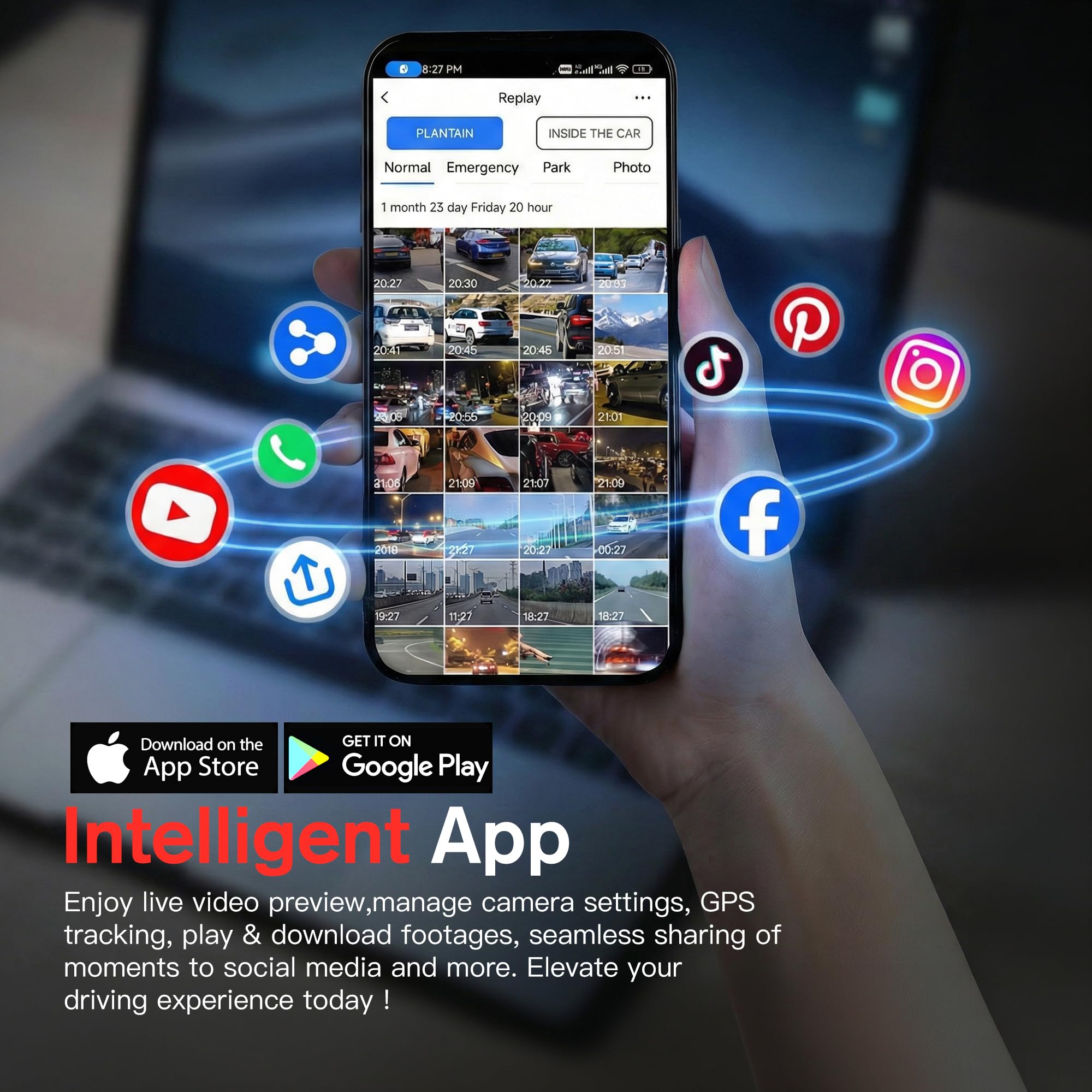 4K+1K+1K 3 Channel Dash Cam Front & Rear&Cabin Camera for Cars,Free 64GB Card, 5.8GHz WiFi 6 /GPS, G-Sensor, 170° Wide Angle, 3” IPS Smart Screen, 24H Parking,WDR,ADAS Support 512GB Max