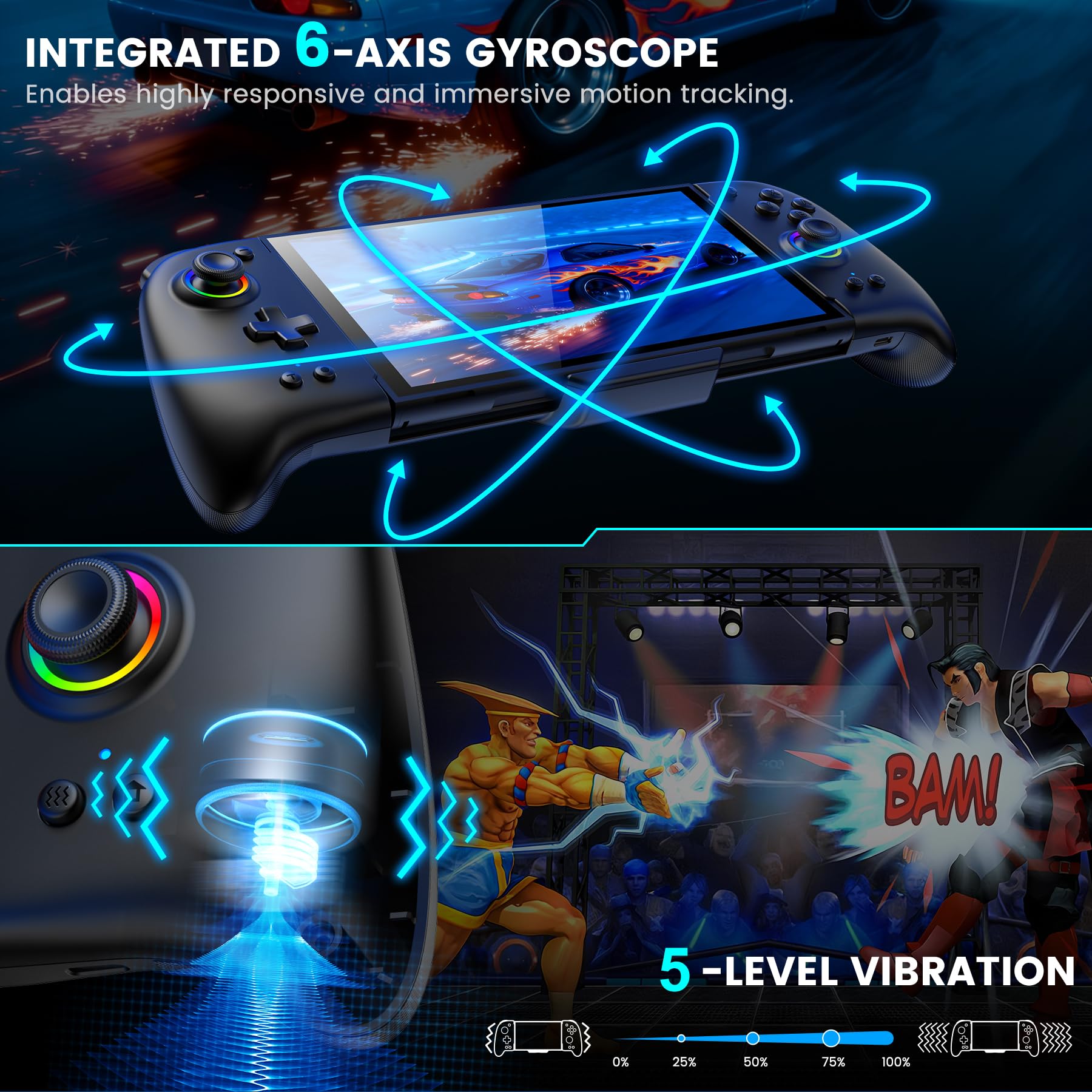 BEBONCOOL GAMING Switch Controller für Nintendo Switch 2, Bluetooth Remote für Handheld-Modus mit 1000mAh, Programmierbare, 6-Achsen-Gyro, Vibration, Turbo Großer Griff Switch 2 Controller 6