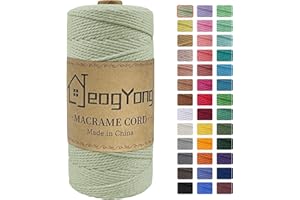 JeogYong Macrame Cord 2mm x 218 Yards, 3-Strand Twisted Natural Cotton Rope, Cotton String Coloured Craft Cord for Plant Hanger Wall Hanging Knitting Crafts, Bean Green Color