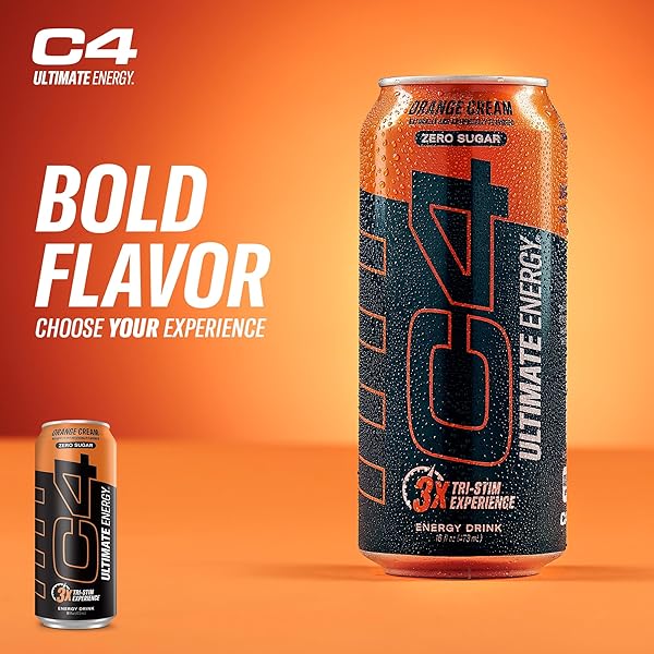 CELLUCOR C4 ULTIMATE | PRE WORKOUT SUGAR FREE ENERGY DRINK | TRI-STIM EXPERIENCE WITH 300MG CAFFEINE + TEACRINE + DYNAMINE | ORANGE CREAM| 16OZ (PACK OF 12)