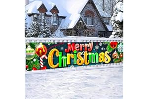 BlissYard Merry Christmas Fence Banner with Ornaments and Candy Cane Decor 78 x 17 Inch Outdoor Holiday Yard Lawn Decoration Home Front Door Christmas Decoration