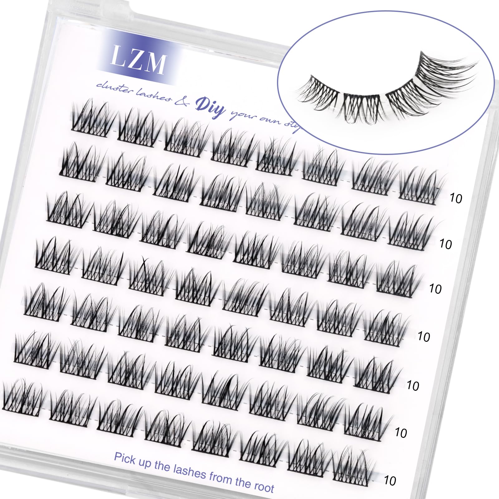 LZM Cluster Lashes 10mm Individual Eyelashes C Curl Individual Natural Reusable Lash Clusters Thin Band Natural Eyelashes (Wishes-C-10mm) — image 1