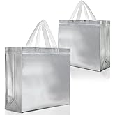 Nush Nush Silver Gift Bags Large Size – Set of 15 Reusable Silver Gift Bags With White Handles - Perfect Goodie Bag for Christmas Gifts, Birthday Party Favors, Wedding Gifts, Events –13Wx5Dx11H