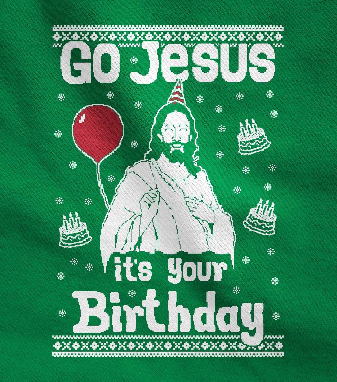 Tstars Go Jesus It\'s Your Birthday Ugly Christmas Sweater Men\'s Sweatshirt Large Green