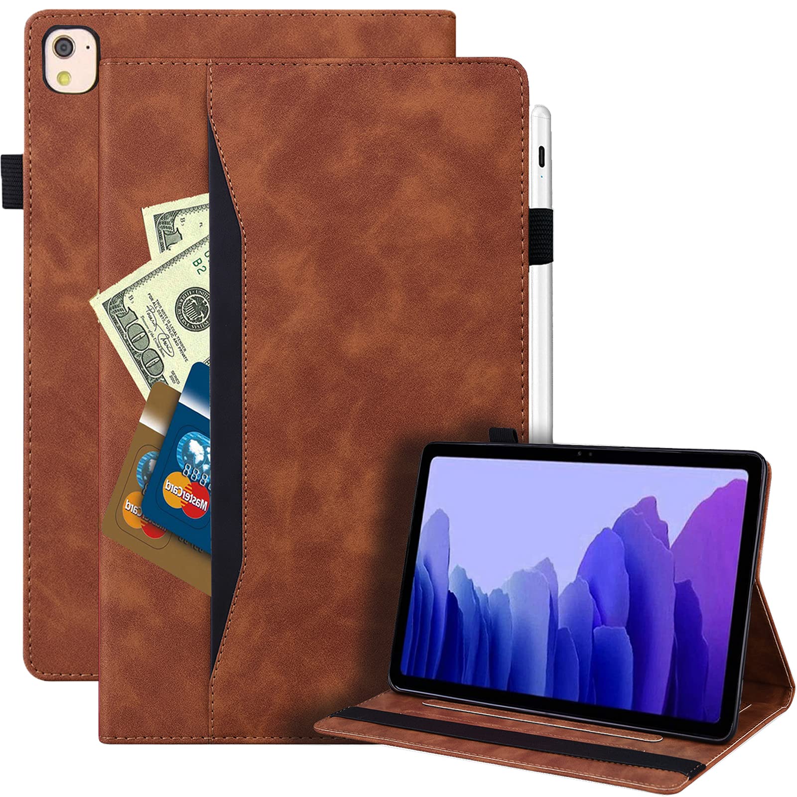 Rosbtib Case for iPad 9th/ 8th/ 7th Generation iPad 10.2 Case 2021/2020/ 2019, Protective Case Skin-Feel Leather Stand Cover Smart Wallet Case with Pen Holder Card Slot Tablet Case iPad 10.2, Brown
