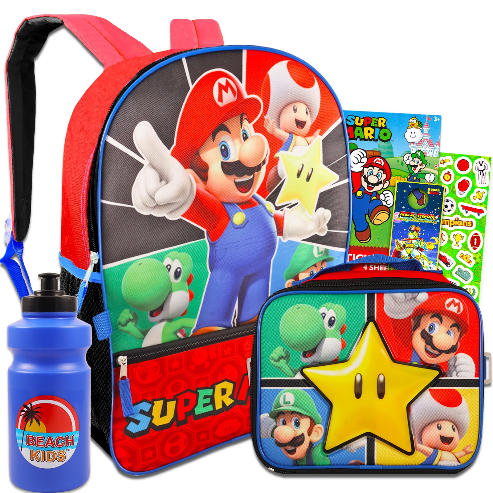 Photo 1 of Super Mario Backpack and Lunch Box Set for Kids - Bundle with Backpack, Lunch Bag, Stickers, Water Bottle, More | Mario Bag for Boys 4-6