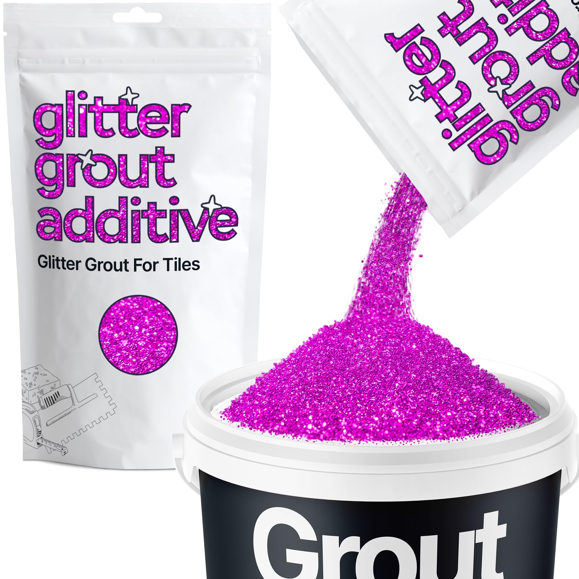 Hemway Fuchsia Pink Glitter Grout Additive 100g Metallic Flakes for Adding Sparkle to Kitchen & Bathroom Tiles | Enhance Your Indoor Grouting Projects with a Durable Sparkly Effect