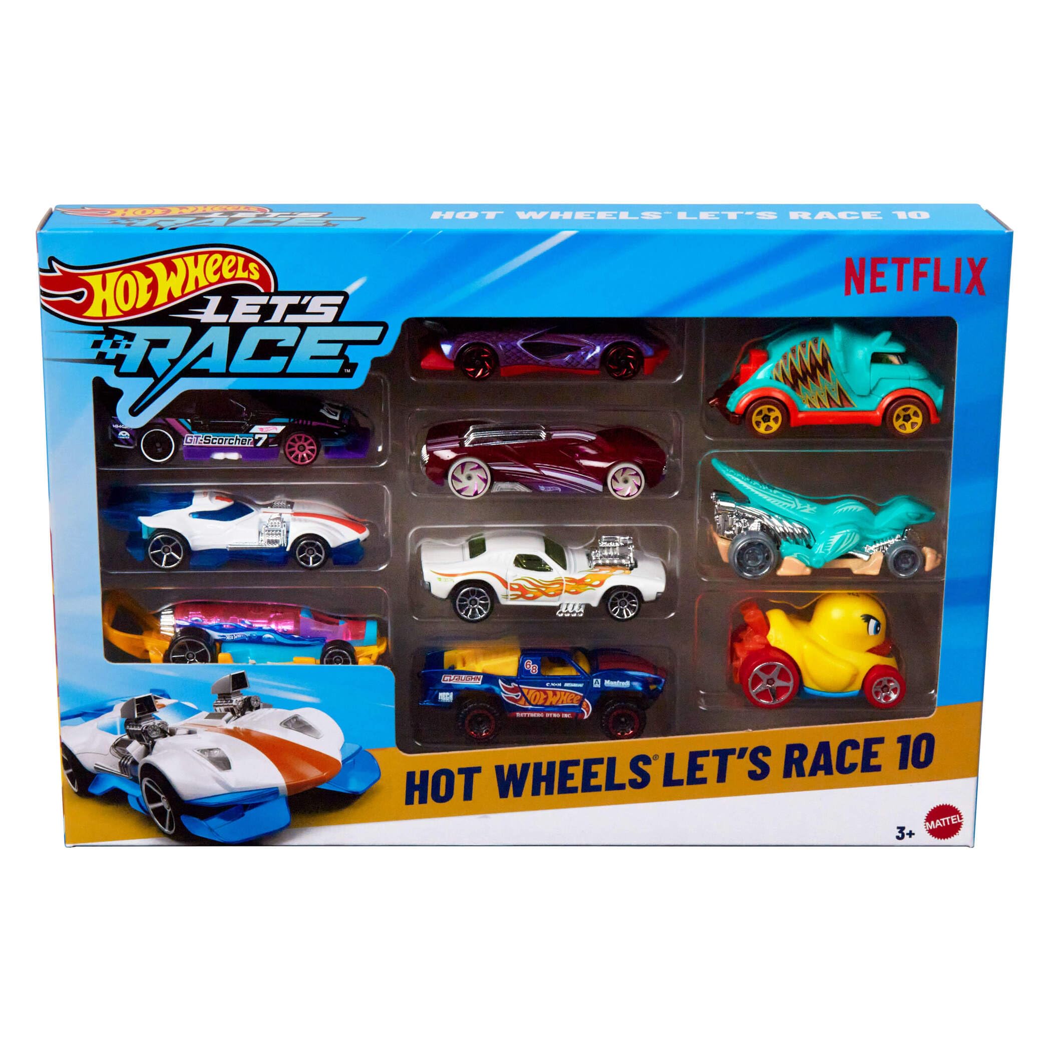 Hot Wheels Toy Cars & Trucks, Let’s Race 10-Pack, Set of 10 1:64 Scale Vehicles from the Animated Netflix Show for Play or Display (Styles May Vary), JGN40 — image 1
