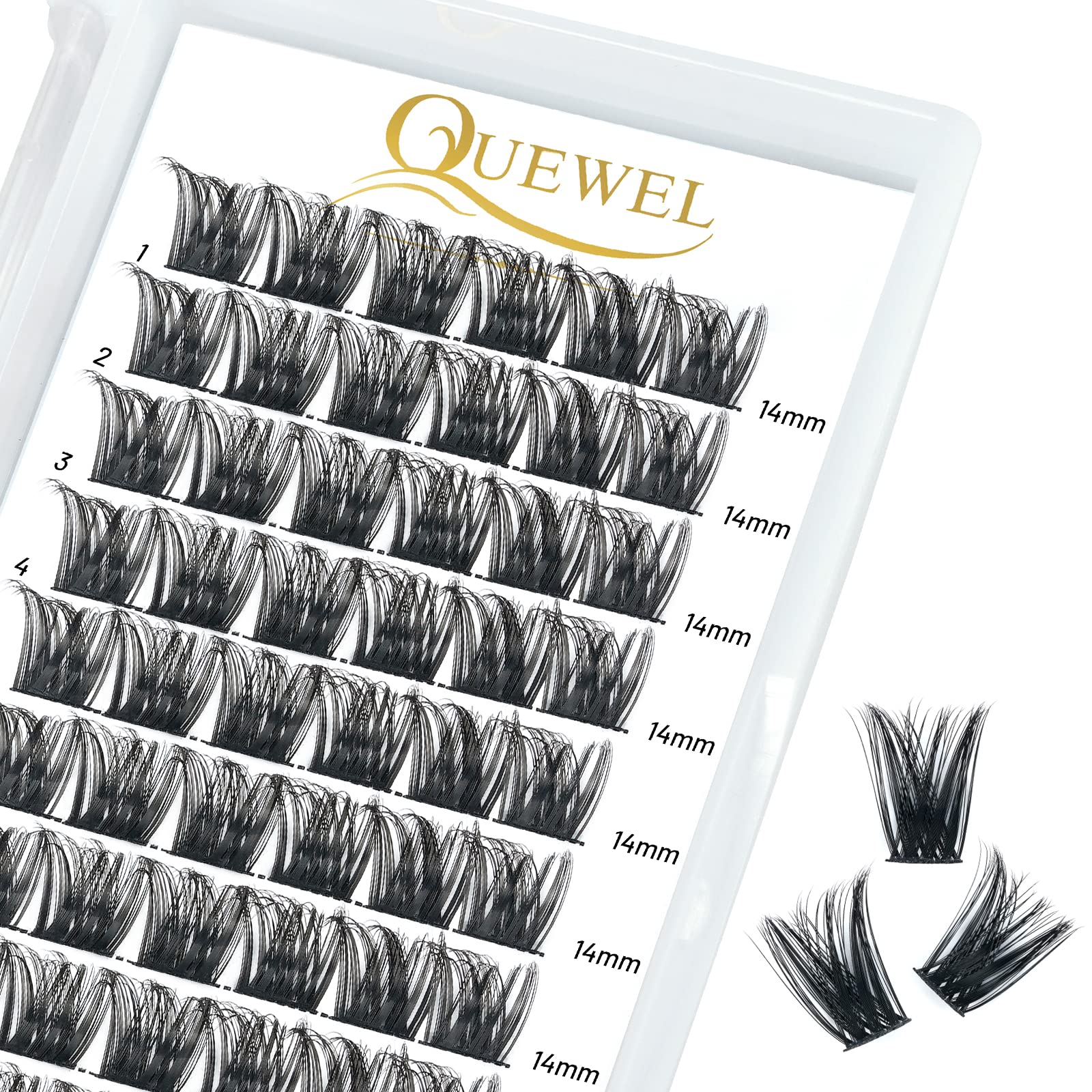 QUEWEL DIY Cluster Lashes - Individual Volume False Eyelashes - Soft & Light Segmented Eyelashes For Makeup Home Use (Honey01-D-14mm) — image 1