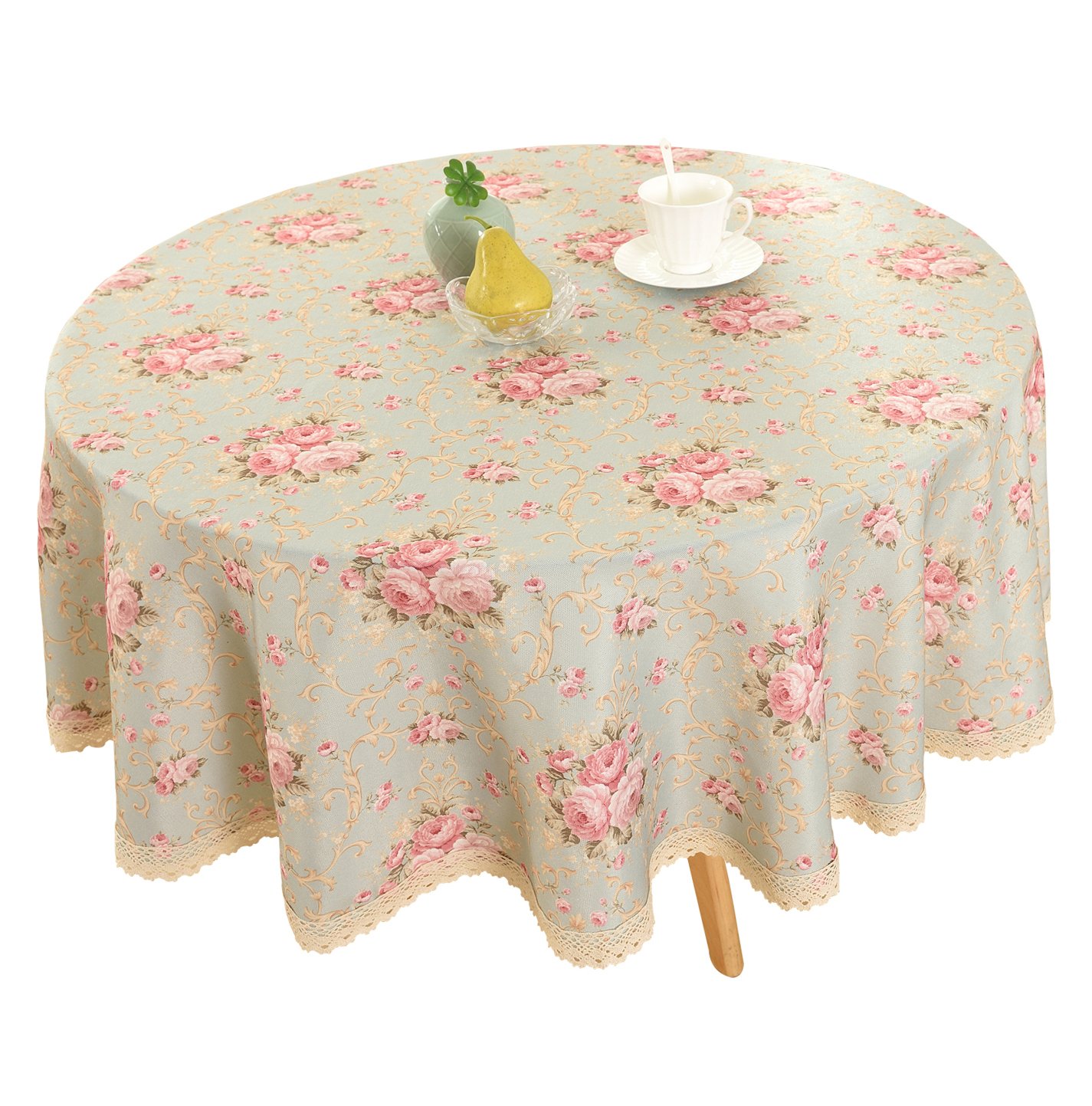 Vintage Flower Decorative 70" Round Linen Tablecloth Lace Floral