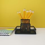 D.RECT Mesh Desk Organiser 4-Compartment Pen Memo Holder Black 103x154x103mm view 2