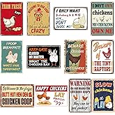 Tandefio 12 Pack Chicken Coop Signs 8 x 12 Inch Funny Metal Coop Signs Outdoor Decor Vintage Personalized Farm Yard Accessories for Home Kitchen Decor Chicken Lovers Gifts