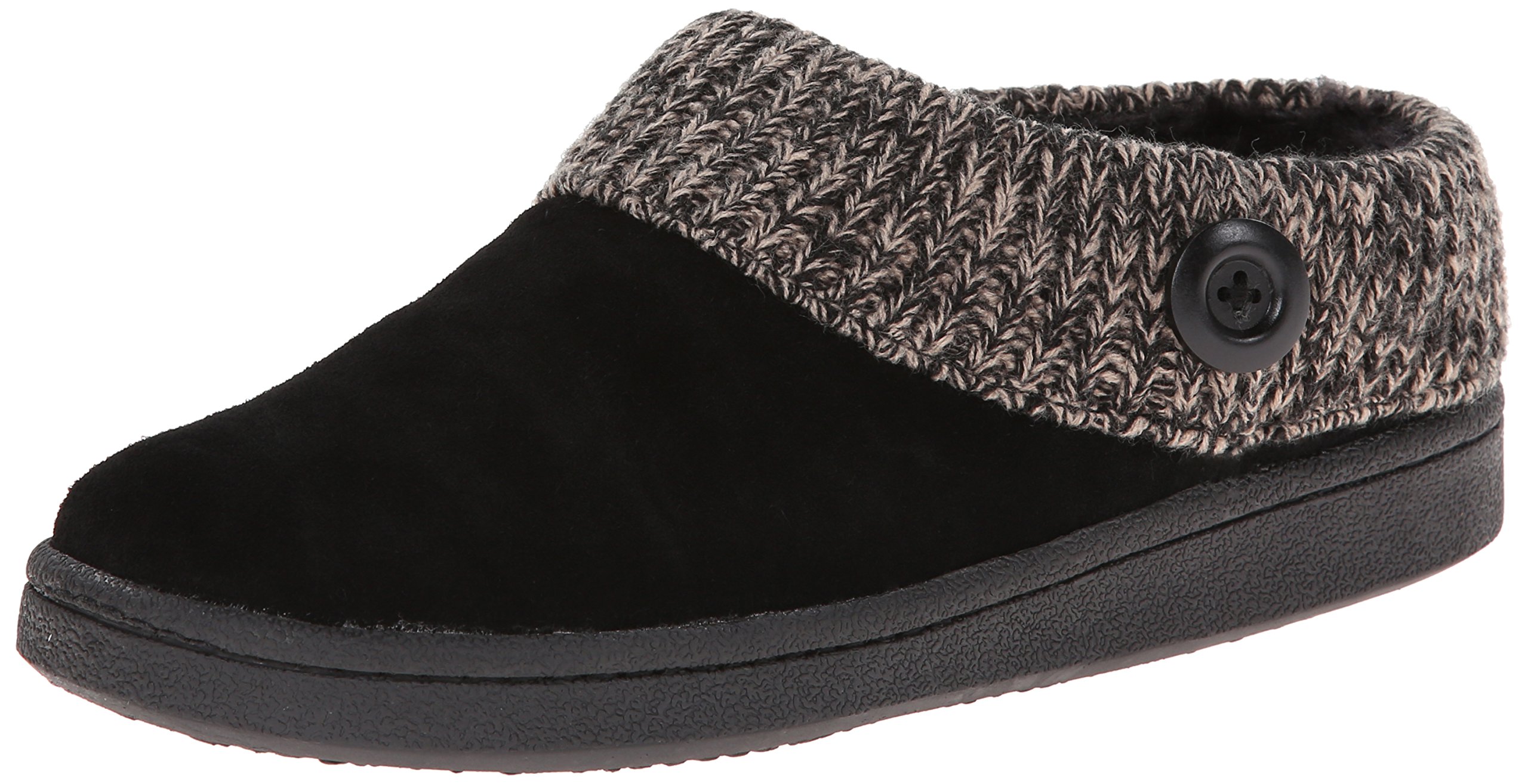 Clarks Womens Slipper Suede Leather Knitted Collar Clog Slippers - Plush Faux Fur Lining