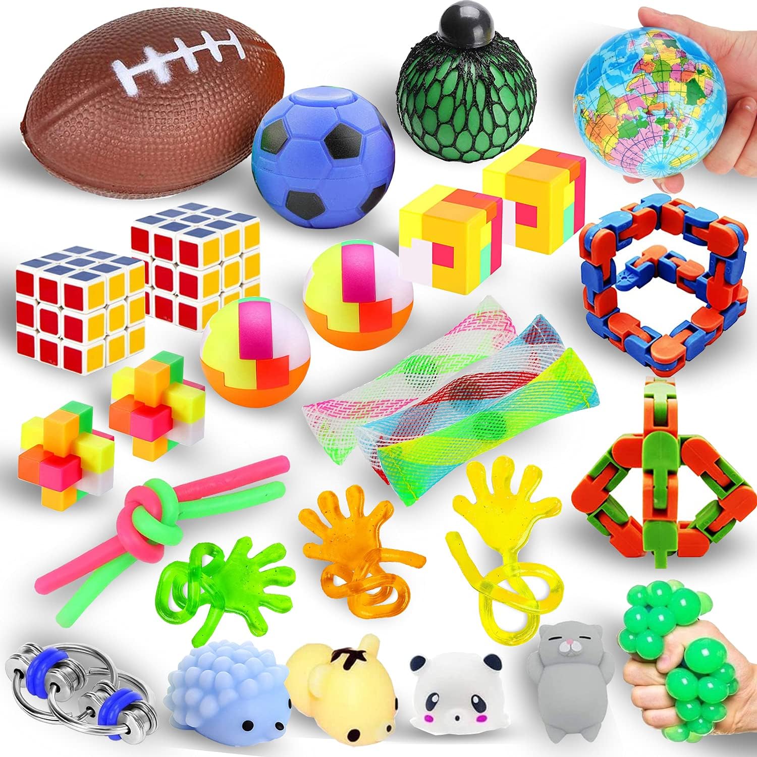 Sensory Fidget Toys 27 Pack Party Favors Set, Bundle Stress Relief Anti-Anxiety for Kids and Adults, with Flippy Chain, Stress Ball, for Easter Basket Stuffers Gifts Treasure Box Prizes for Classroom: Toys & Games
