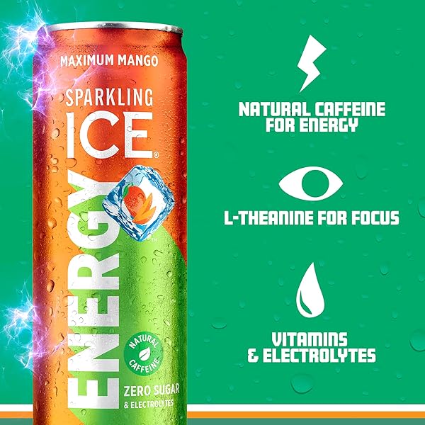 SPARKLING ICE ENERGY MAXIMUM MANGO 12PK. ENERGY DRINKS WITH VITAMINS + ANTIOXIDANTS, ZERO SUGAR. 12 FL OZ CANS.