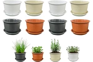 AQSXO 4 inch Planter Nursery Pots, Plastic Planters Pots for Plants Flower Transplanting with Drainage Holes and Saucers, 4 Colors 8 Pieces.