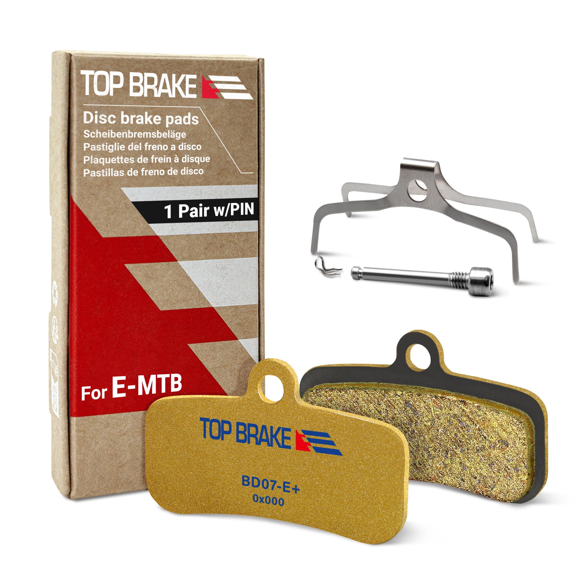 Top Brake Disc Electric Bike Brake Pads for Shimano Saint BR-M810 /820 XTR-M9120Tektro TRP | E-Bikes, E-MTB, Bike Parking | E-Bike Compound,Long Lasting,Premium E+ Version,Gold (PIN Included)