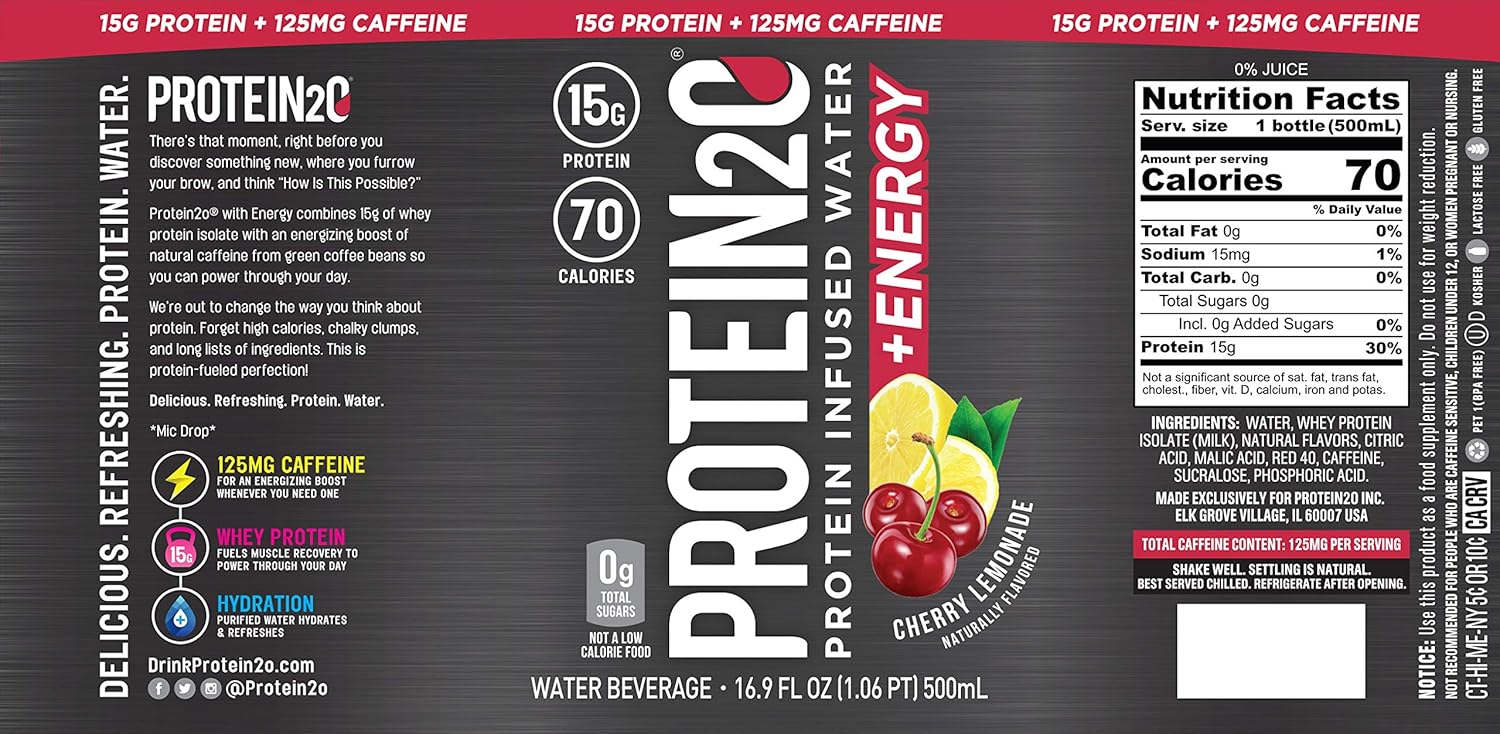 Protein2o Low Calorie Whey Protein Drink Plus Energy, Variety Pack, 16.9 Oz 12Count : Grocery & Gourmet Food