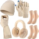Geyoga 6 Pcs Women Winter Beanie Hat Scarf Gloves Ear Muffs Fuzzy Socks Set, Touchscreen Gloves for Thermal Gift Cold Weather