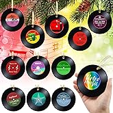 Hotop 48 Pcs Music Records Christmas Ornaments Paper Retro Record Ornament Musical Christmas Tree Ornaments Paper Xmas Golden