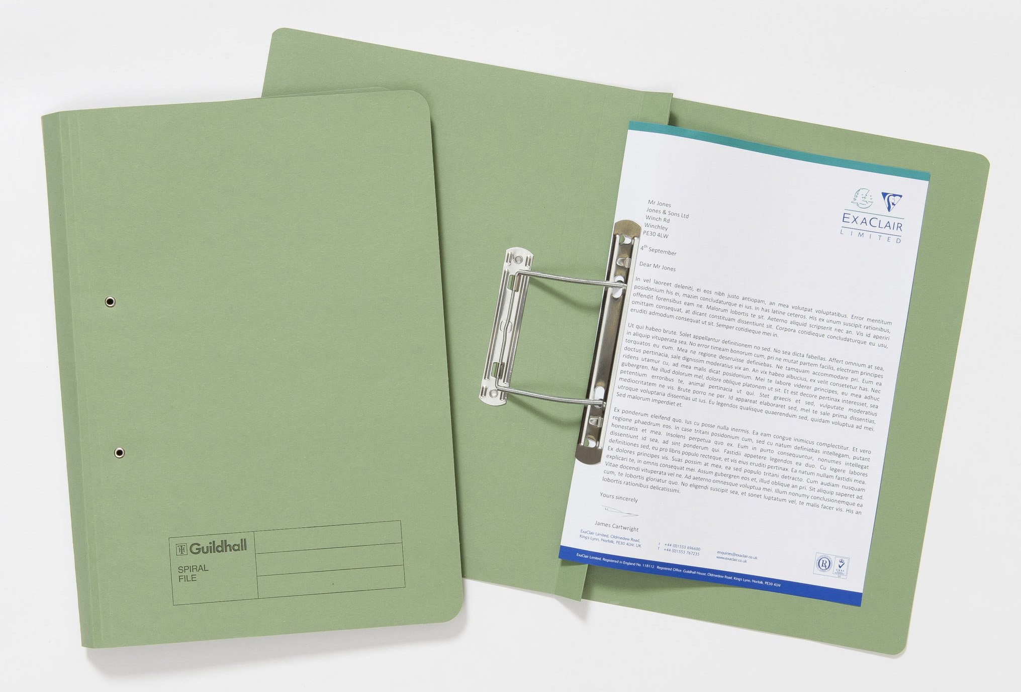 Exacompta - Ref 346-GRNZ - Guildhall - Document Spiral Files, 285gsm Medium Weight Spring Manilla, 355x250mm, Metal Spring Mechanism, Blue Angel Certified - Green, Pack of 25