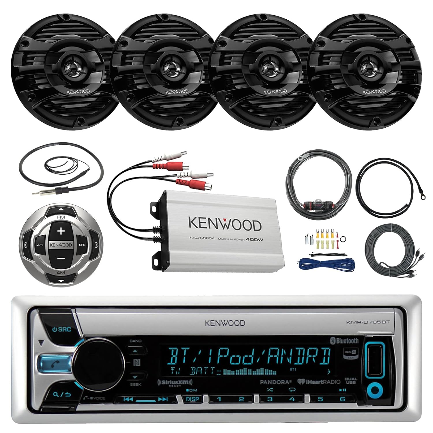 Amazon.com: Pontoon Boat Audio Package: Kenwood Single Din Marine Bluetooth  AM/FM CD MP3 USB AUX LCD Display Receiver w/ Built-in Amplifier, ...