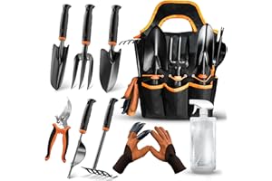 LEDERA Garden Tool Set 10Pcs, Heavy Duty Gardening Tool Set, with Non-Slip Rubber Grip, Durable Garden Tools Organizer Handbag, Outdoor Hand Tools, Ideal Gardening Tool Kit Gifts for Women and Men