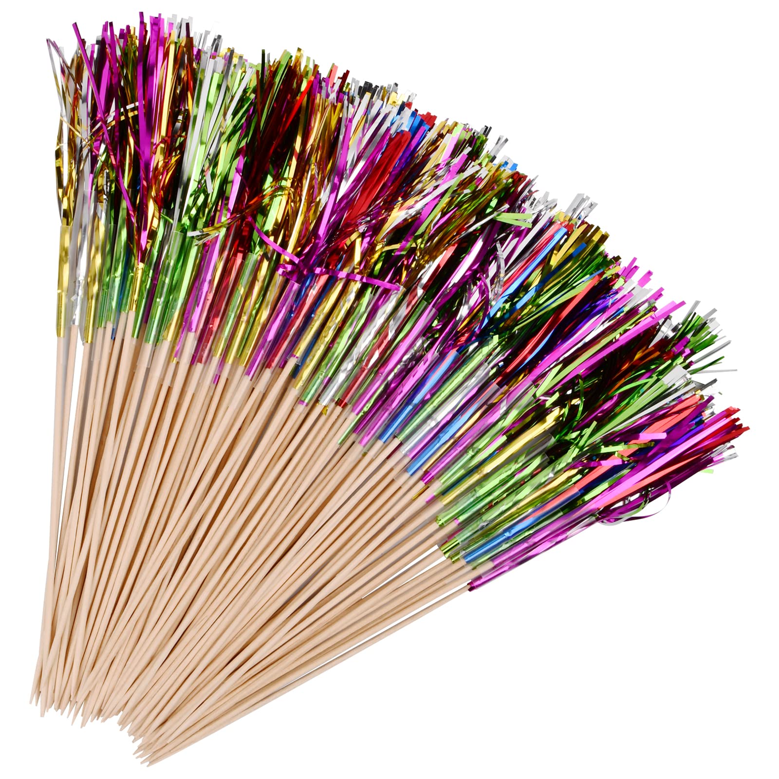 200 PCS Palm Tree Picks, 6 Colour Fireworks Cocktail Sticks, Sparkle Firework Decorations, Wooden Cocktail Toppers for Bars Drink Birthday Wedding Cakes Fruits Party Decoration Accessories