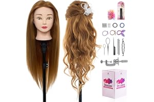 NEVERLAND BEAUTY & HEALTH 28" Mannequin Head Human Hair - 80% Real Hair Mannequin Head, Cosmetology Manikin Doll Head for Hair Styling, Hairdressing Training Head for Braiding Practice Curling with Table Clamp Styling Set