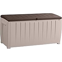 Keter Novel Plastic Deck Storage Container Box Outdoor Patio Furniture 90 Gal, Brown