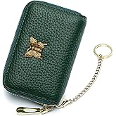 imeetu RFID Credit Card Holder for Women Genuine Leather Card Case Wallet with Zipper and Removable Keychain (Green)