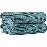 MICROFI New Microfiber Waffle Bath Towels, 2 Pieces, Oversized, Soft, Absorbent, Fast Drying, Lint Free 430 GSM (Green)