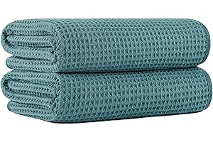 MICROFI New Microfiber Waffle Bath Towels, 2 Pieces, Oversized, Soft, Absorbent, Fast Drying, Lint Free (Green)