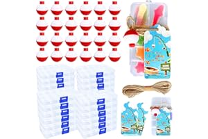 PFEIBK 24 Sets Fishing Party Favor, Mini Tackle Boxes for Party Favor for Fishing Birthday Party Decorations with 24 Mini Candy Tackle Box, Fishing Bobber and Thank You Cards Fishing Themed Party