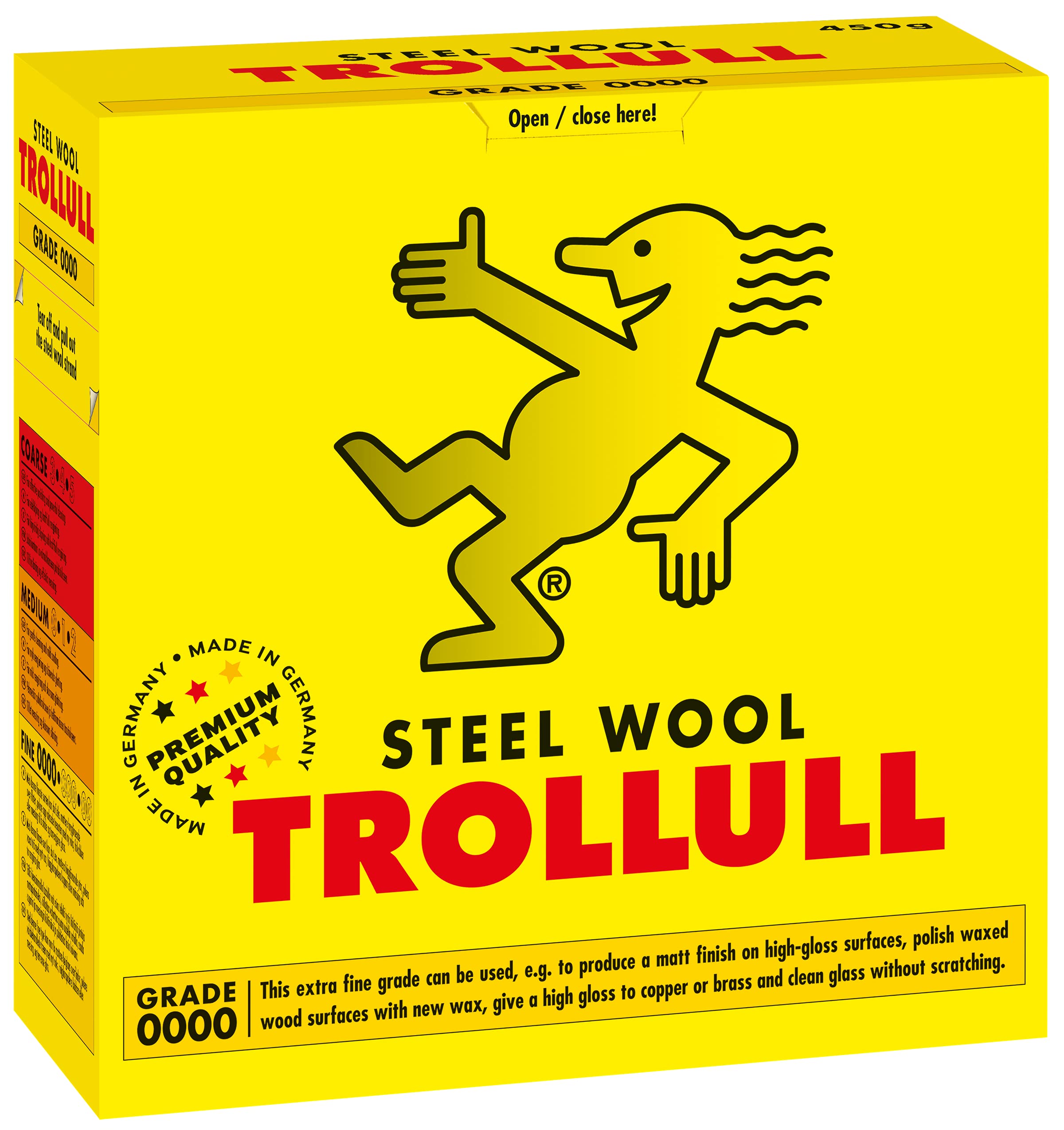 TROLLULL Steel Wool | Wire Wool 450g extra-fine 0000 polishes waxed wood, copper, brass, and matt surfaces, cleans glass