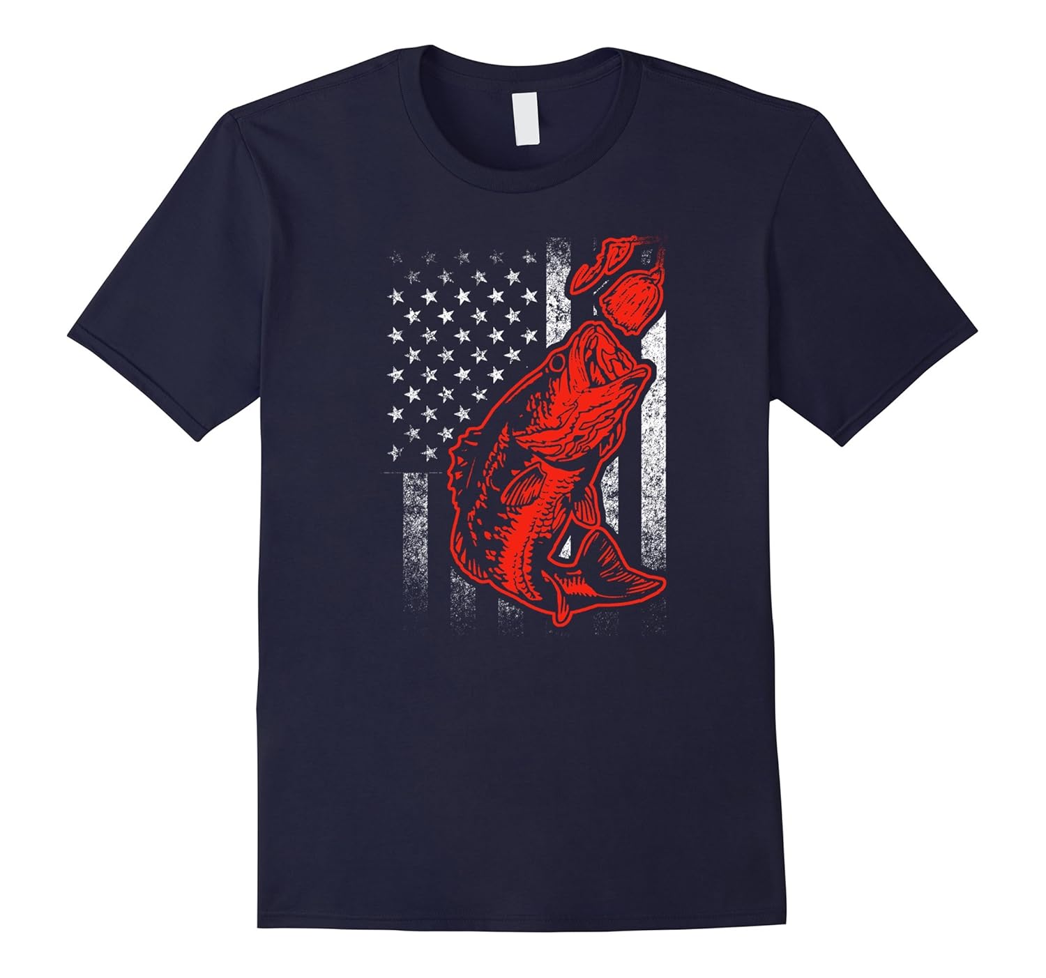 Bass Fishing Lure and American Flag T-shirt-ANZ