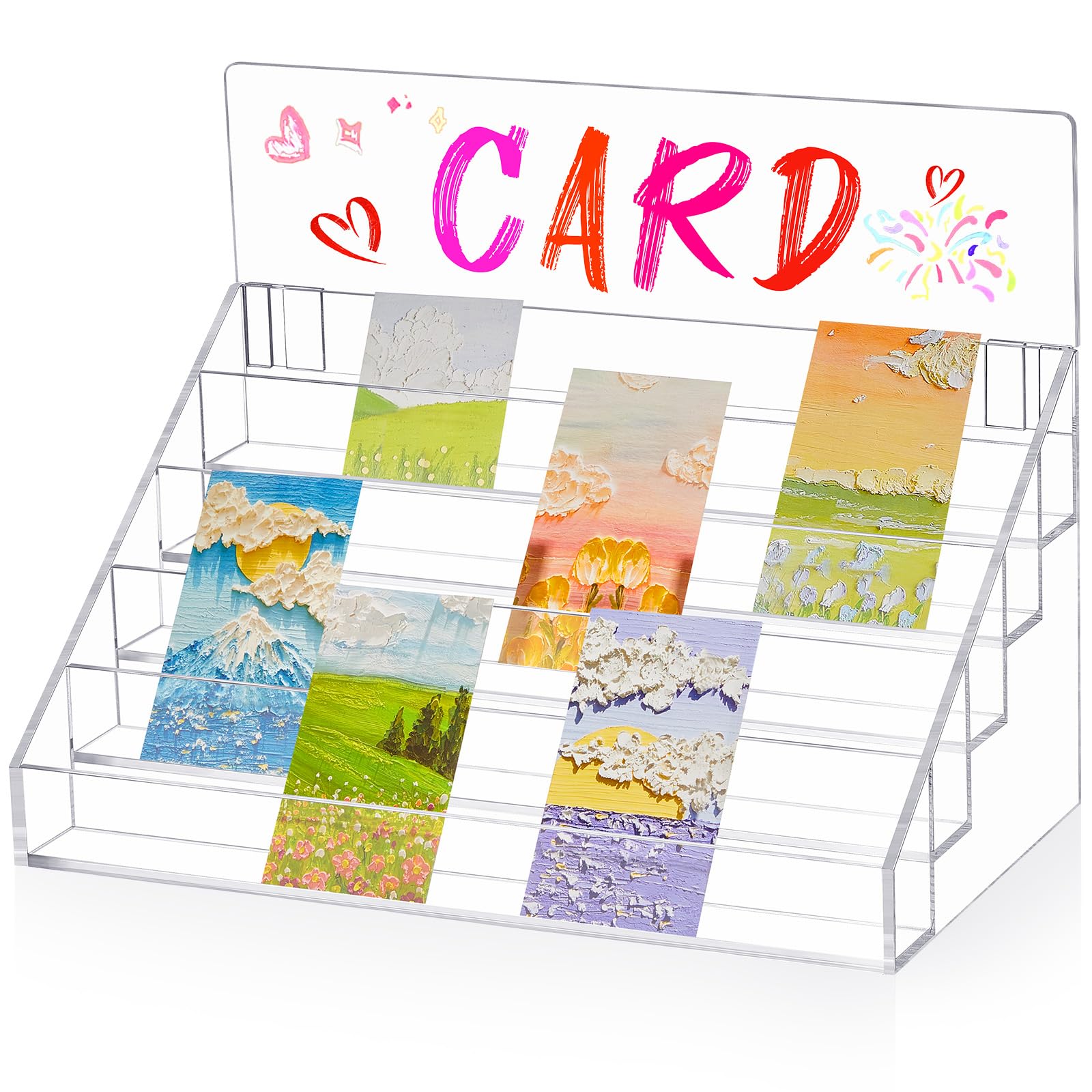 Photo 1 of Menkxi 5 Tier Greeting Card Display Stand 12. 5 x 7 x 9. 5 Inch Clear Acrylic Sticker Organizer Rack for Vendors Counter Retail Stores Postcard