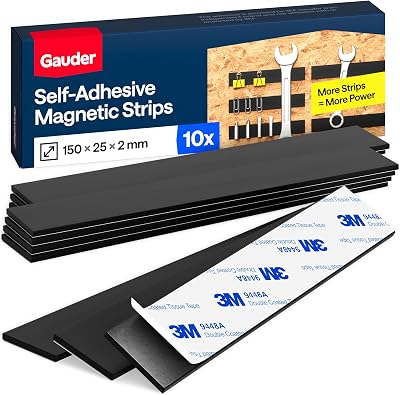 GAUDER Adhesive Magnetic Strips 15 cm x 25 mm 2 mm Pre-Cut 10 Pieces