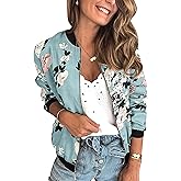 Gleam Ledra Womens Bomber Jacket 2024 Casual Coat Lightweight Zip Up Outerwear with Pockets F-Sky Blue X-Large