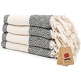 Bazaar Anatolia Hand Towels - Set of 4 | 39" x 19" - Decorative Turkish Hand Towel for Bathroom, 100% Cotton, Kitchen, Face, Hair, Tea, Dishcloth, Diamond Hand Towels - Diamond Black