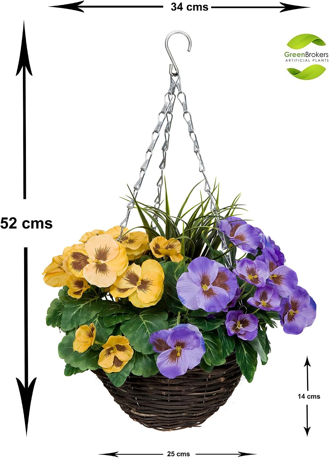2 x Hanging Baskets with Purple & Yellow Flowers and Decorative Grasses (Set of 2) - Image 3