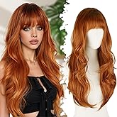 SUKRI Ginger Wig with Bangs for Women Long Layered Wigswith Realistic Scalp Realistic Synthetic Fiber Heat Resistant Natural Bangs for Daily Party Cosplay Use 26Inch