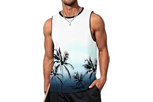 GOSUIF Mens Tank Tops Beach Summer Sleeveless Shirts Graphic Palm Tree Vacation Tanks Muscle Gym Tank Top