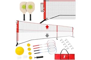 KIKILIVE Pickleball Badminton Net Set for Backyards, All-in-One Portable Volleyball Combo Set with Adjustable Net, Volleyball Pickleball Paddles & Badminton Rackets for Indoor Outdoor