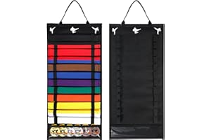 Winartton 12 Belts Karate Belt Display Rack with PVC Medal Storage, Felt Taekwondo Belt Display Holder, Felt Martial Arts Belt Rack Present for Martial Art Learner & Students (Stud Included)