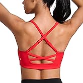 CRZ YOGA Butterlift Cross Back Sports Bras for Women - Scoop Neck Adjustable Straps Wireless Padded Pilates Workout Top