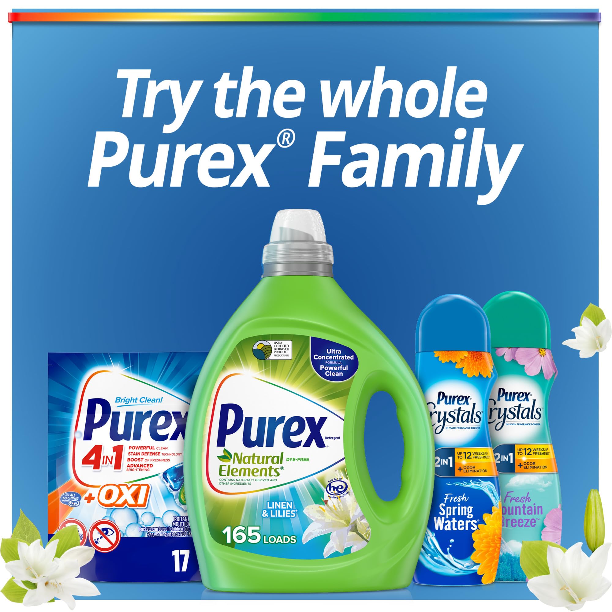 Purex Liquid Laundry Detergent, Ultra Concentrated, Natural Elements Linen & Lilies, 82.5 Ounce, 165 Loads