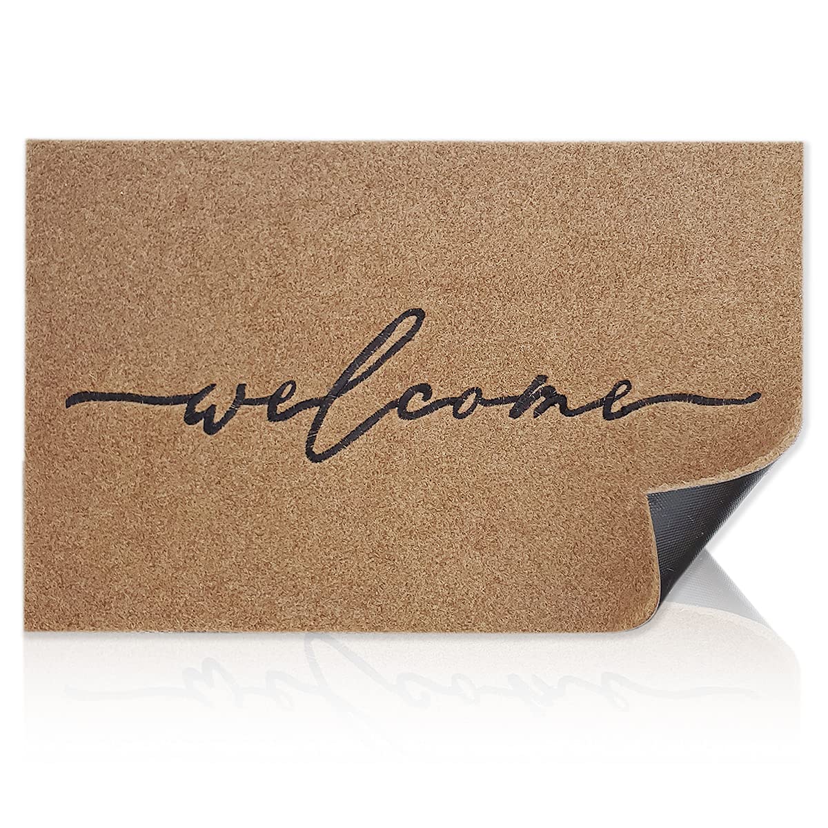 AAZZKANG Welcome Mats for Front Door Large 90 x 60 cm with Durable Non Slip Rubber Backing Ultra Absorb Mud Easy Clean Entry Door mat for Indoor High Traffic Areas Outdoor Doormat Brown