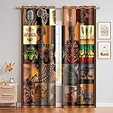 MIZSYE African Patchwork Style Curtains African Black Women Blackout Window Drapes Native African Ethnic Totem Patterns Masks Elephants Giraffes Curtain for Bedroom Living Room 42x84inch CLDWMS0224