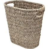 PINXIURY Bathroom Wicker Trash Can Wicker Waste Basket with Built-in Handles Seagrass Hand Woven Garbage Can for Bedroom Offi